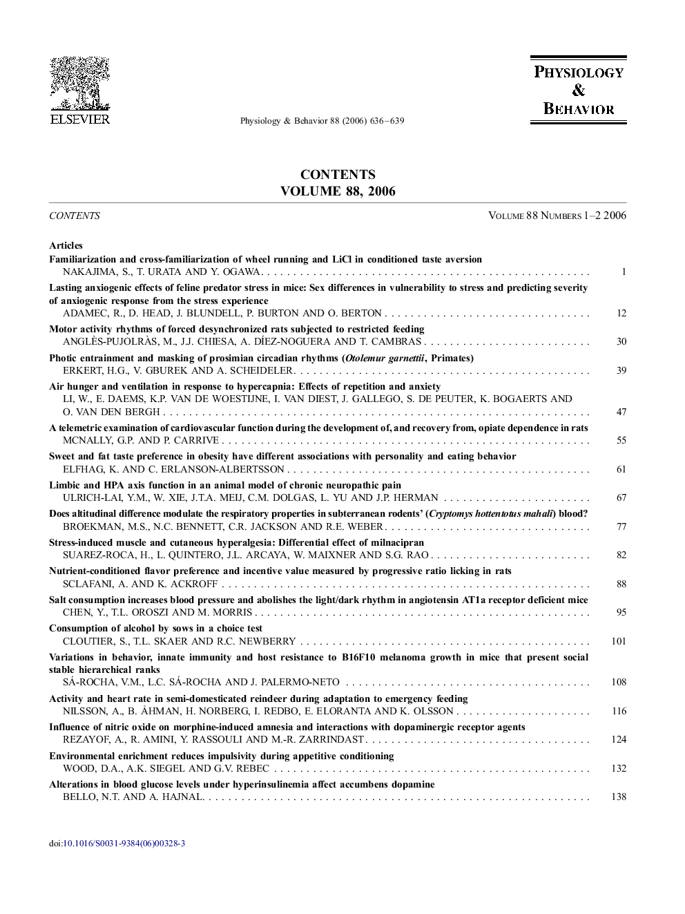 Contents Volume 88, 2006