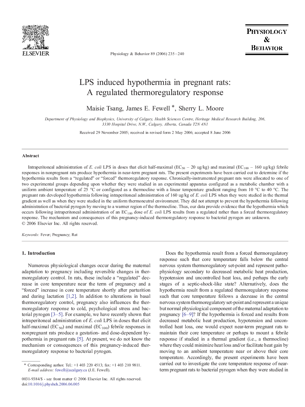 LPS induced hypothermia in pregnant rats: A regulated thermoregulatory response