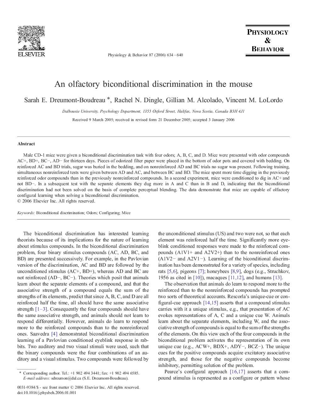 An olfactory biconditional discrimination in the mouse