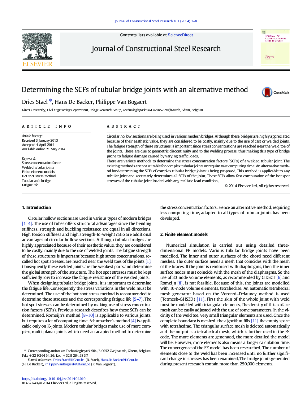 Determining the SCFs of tubular bridge joints with an alternative method