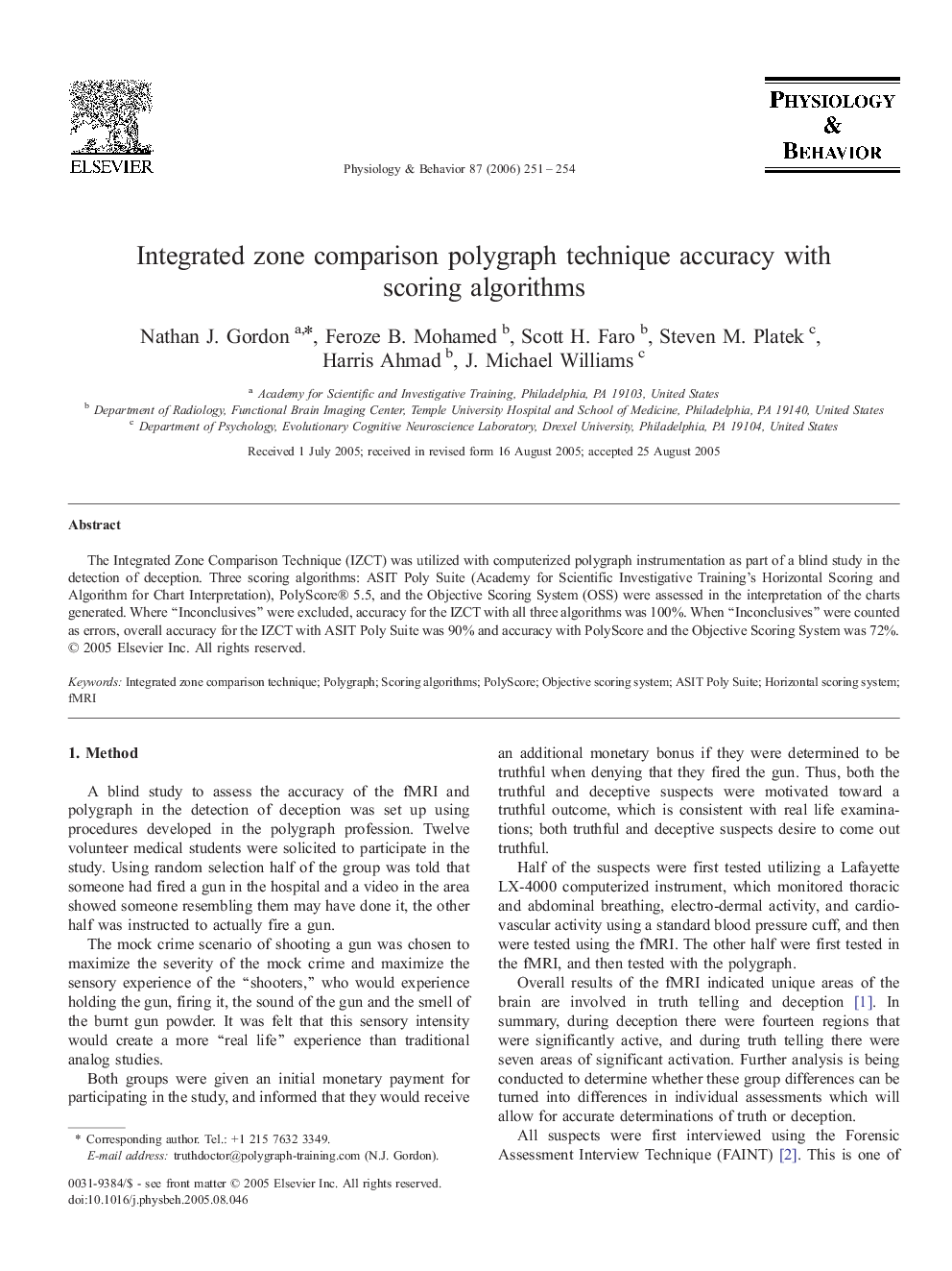 Integrated zone comparison polygraph technique accuracy with scoring algorithms