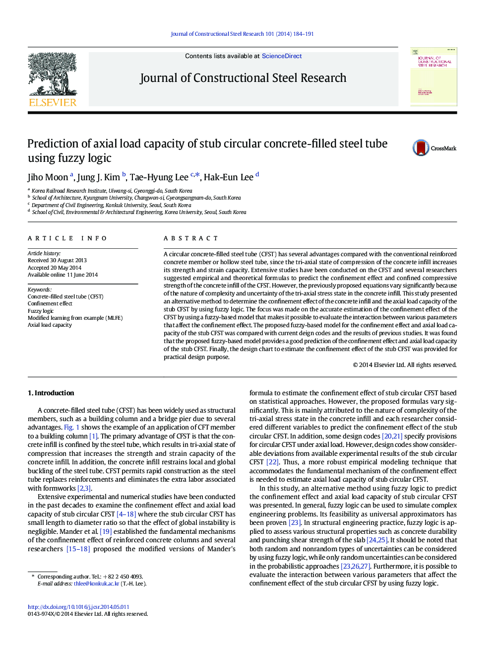 Prediction of axial load capacity of stub circular concrete-filled steel tube using fuzzy logic