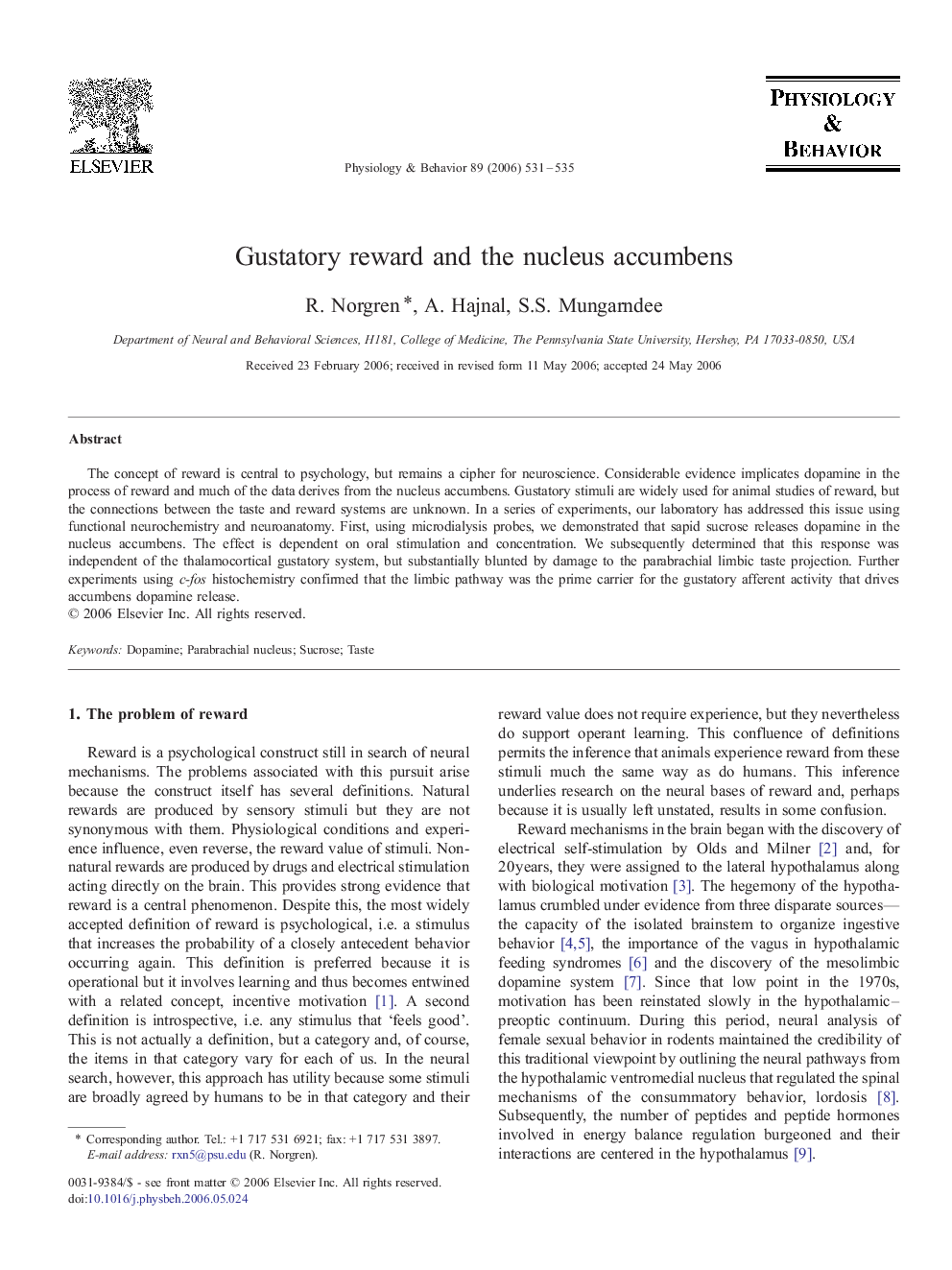 Gustatory reward and the nucleus accumbens