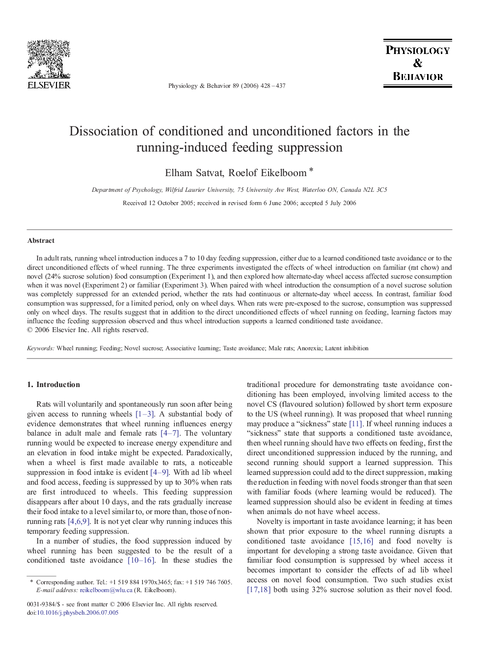 Dissociation of conditioned and unconditioned factors in the running-induced feeding suppression