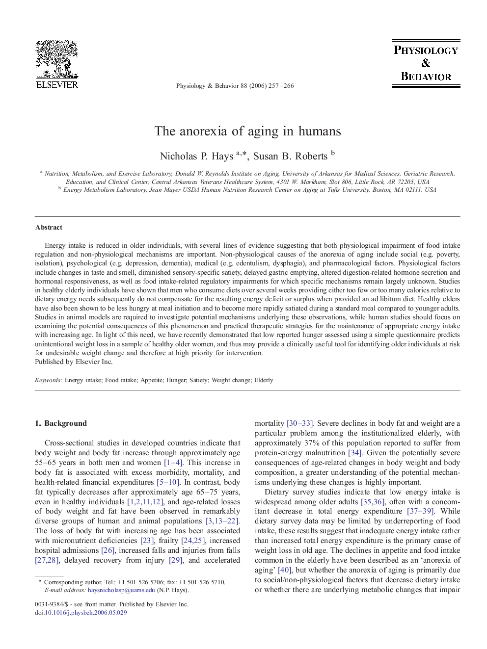 The anorexia of aging in humans