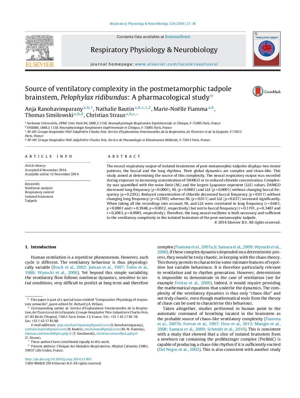 Source of ventilatory complexity in the postmetamorphic tadpole brainstem, Pelophylax ridibundus: A pharmacological study