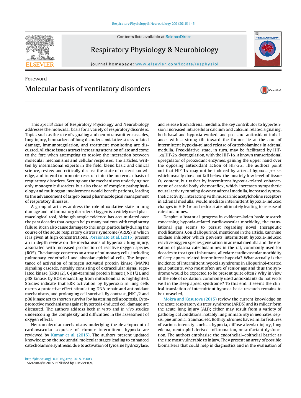 Molecular basis of ventilatory disorders