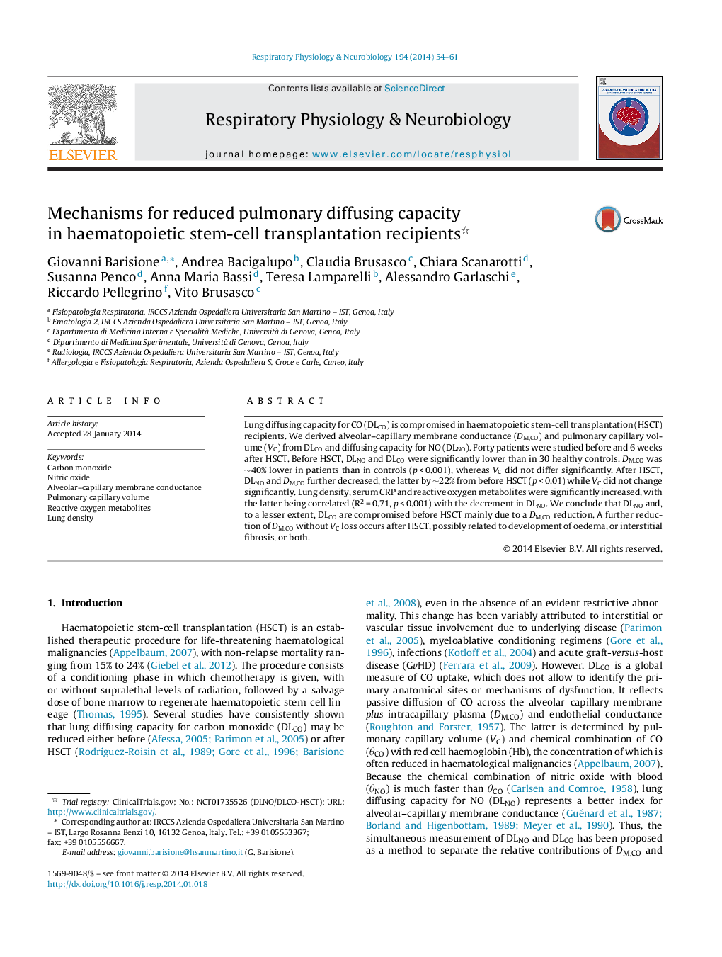 Mechanisms for reduced pulmonary diffusing capacity in haematopoietic stem-cell transplantation recipients 