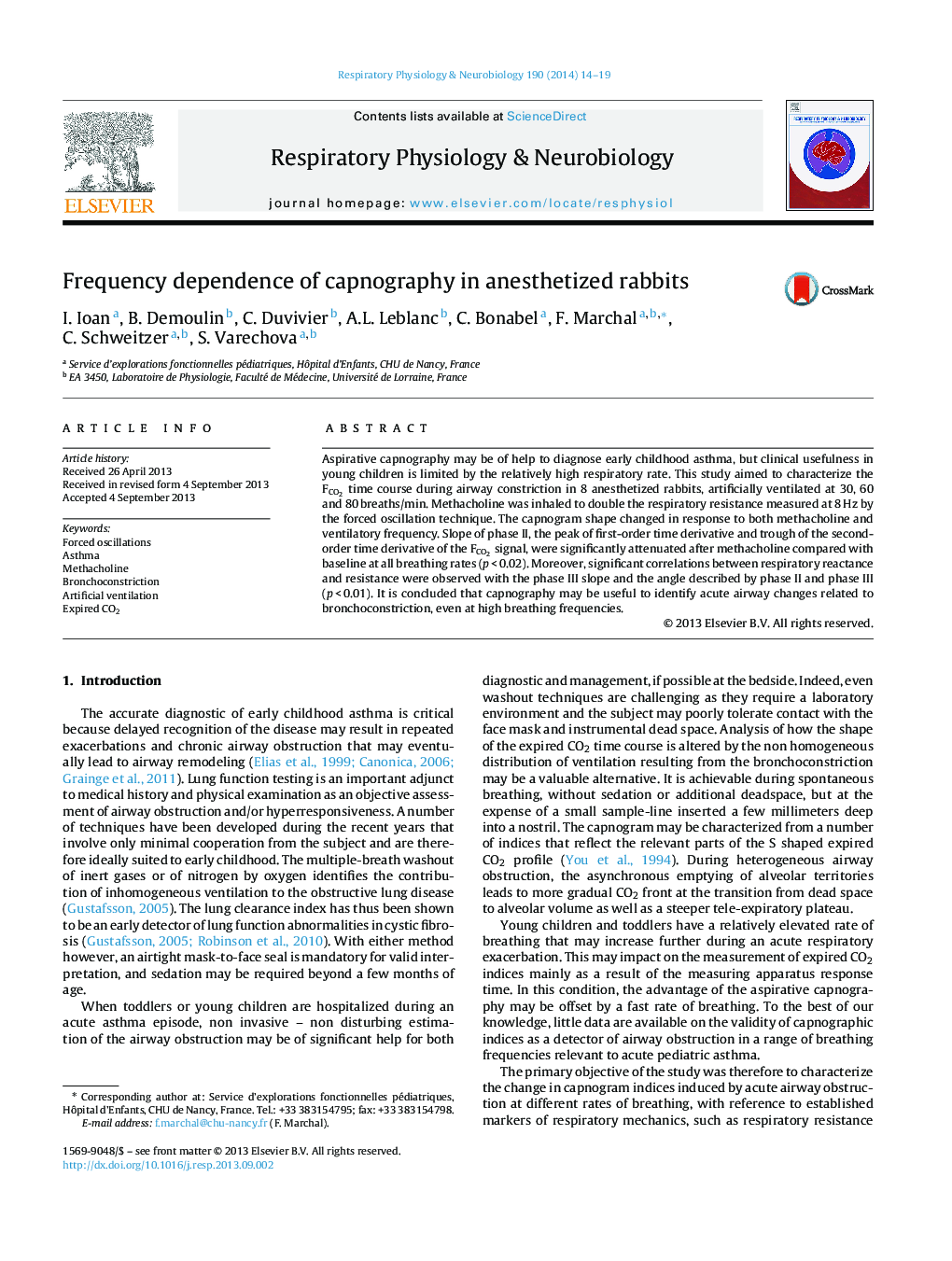 Frequency dependence of capnography in anesthetized rabbits