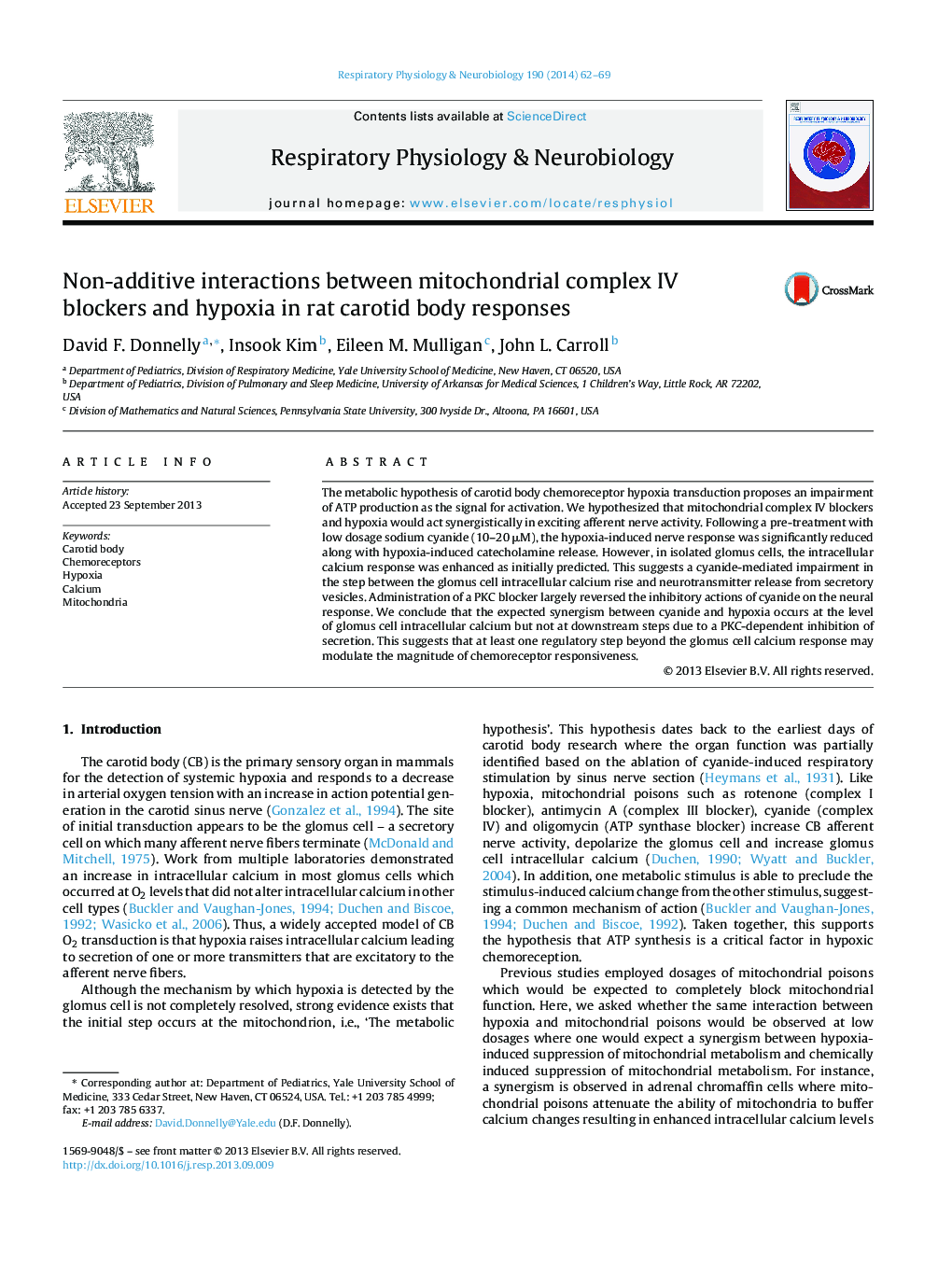 Non-additive interactions between mitochondrial complex IV blockers and hypoxia in rat carotid body responses