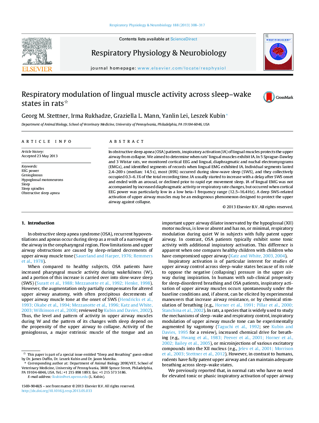 Respiratory modulation of lingual muscle activity across sleep–wake states in rats 