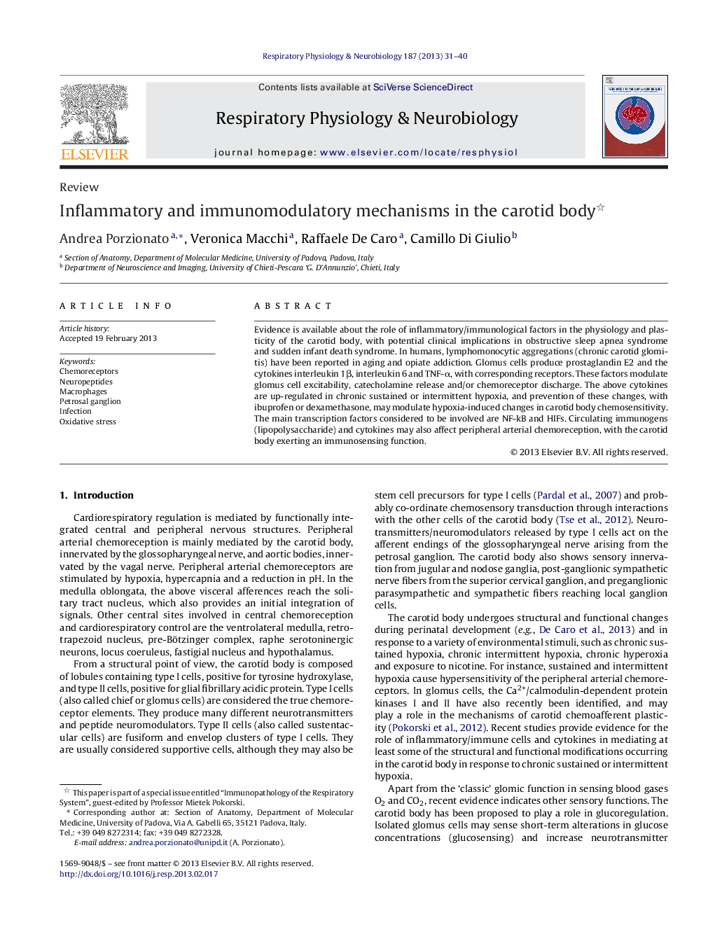 Inflammatory and immunomodulatory mechanisms in the carotid body 