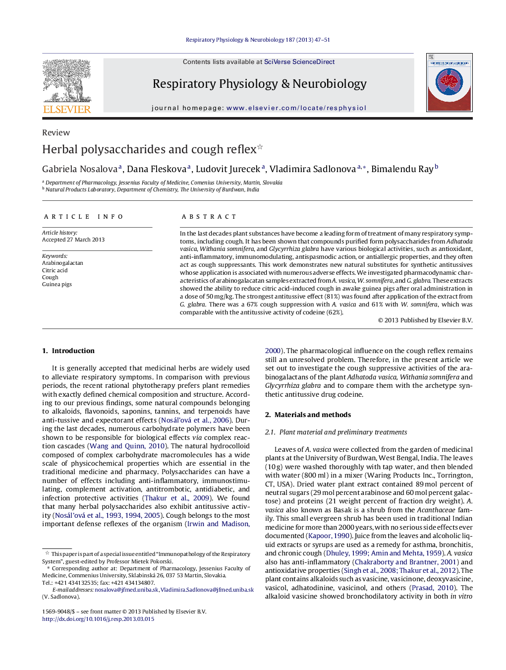 Herbal polysaccharides and cough reflex 