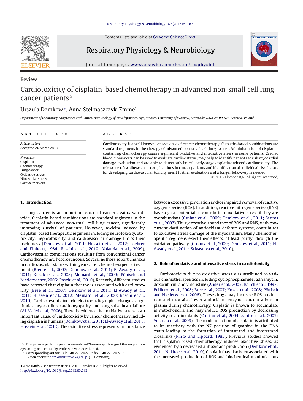 Cardiotoxicity of cisplatin-based chemotherapy in advanced non-small cell lung cancer patients 