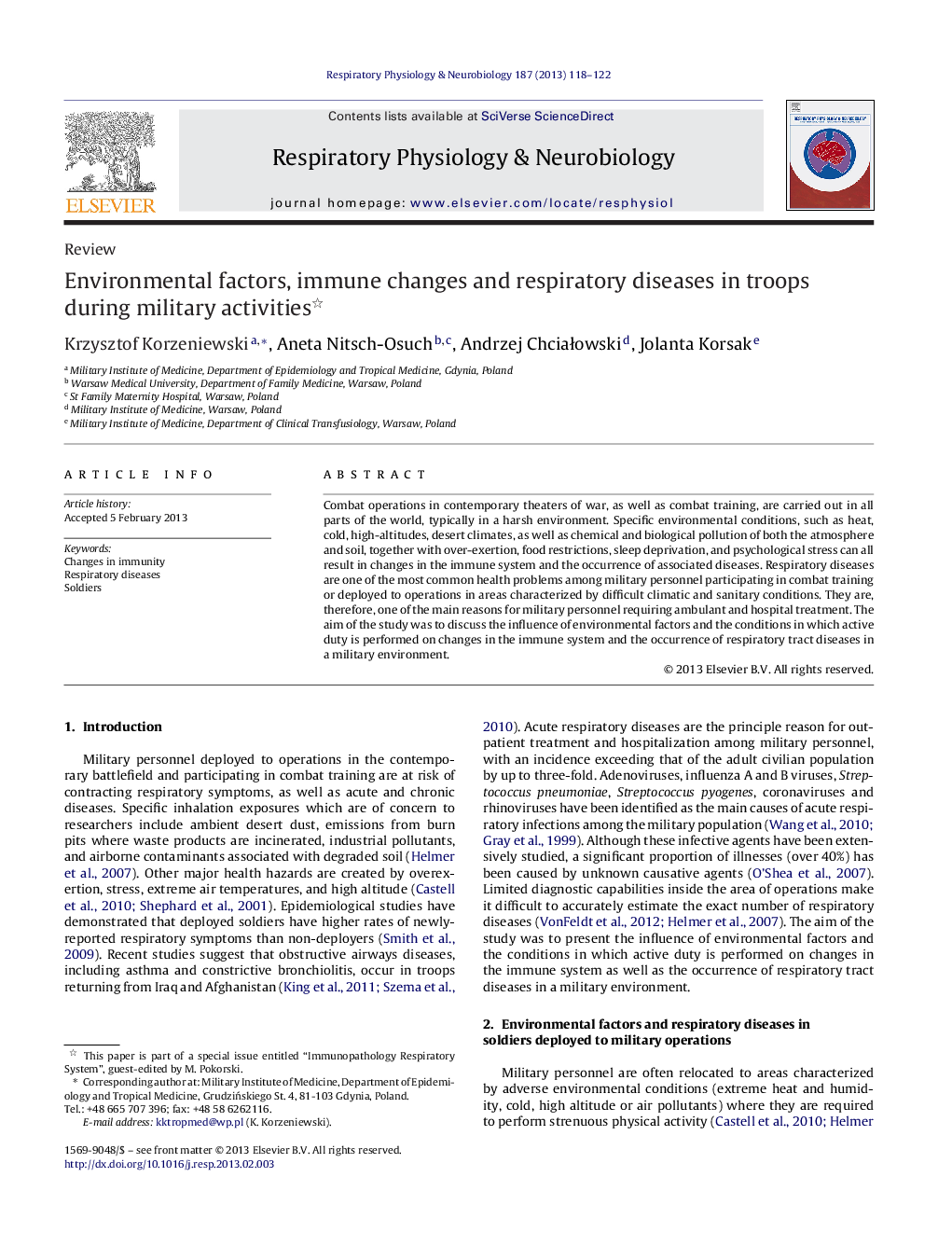 Environmental factors, immune changes and respiratory diseases in troops during military activities 