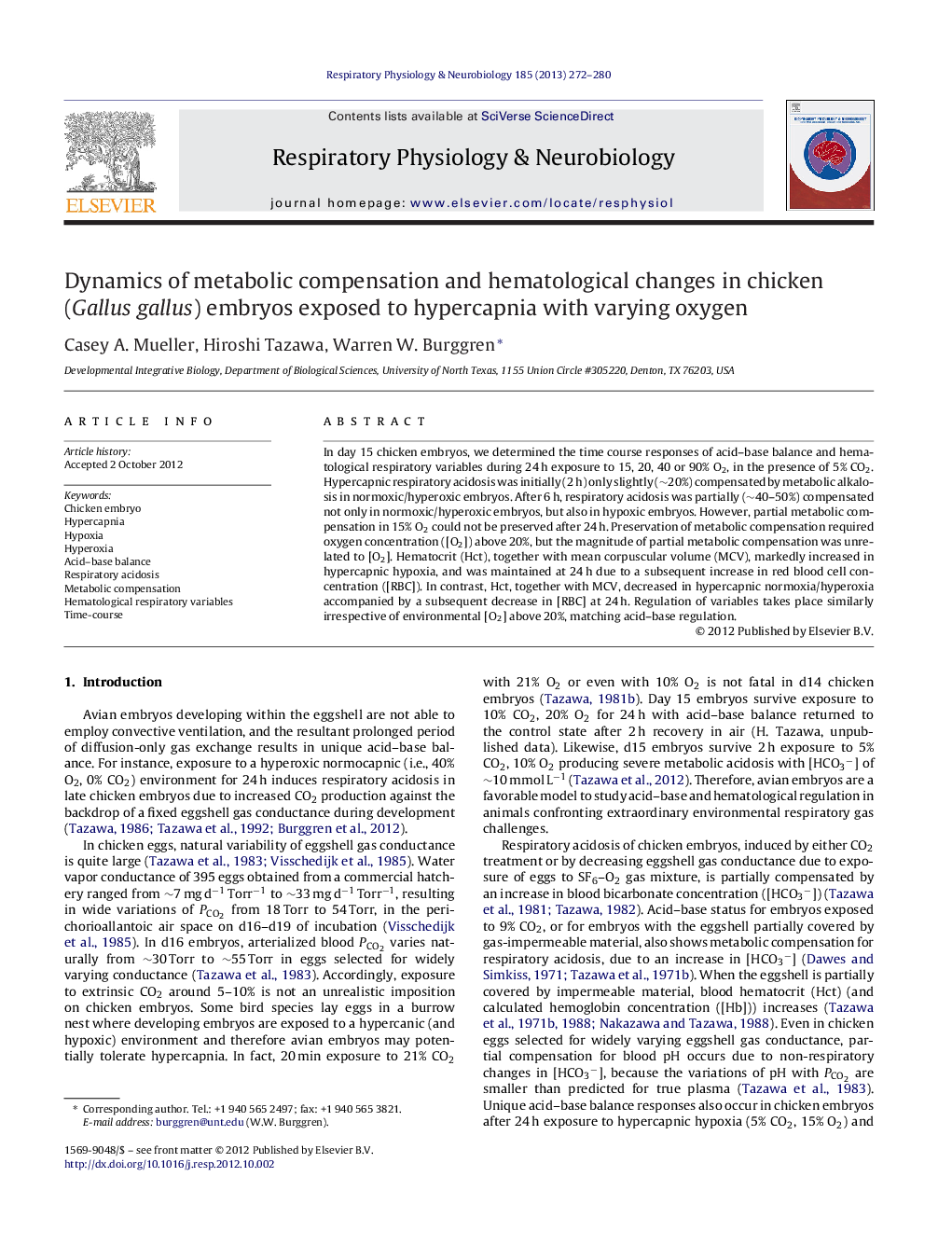 Dynamics of metabolic compensation and hematological changes in chicken (Gallus gallus) embryos exposed to hypercapnia with varying oxygen