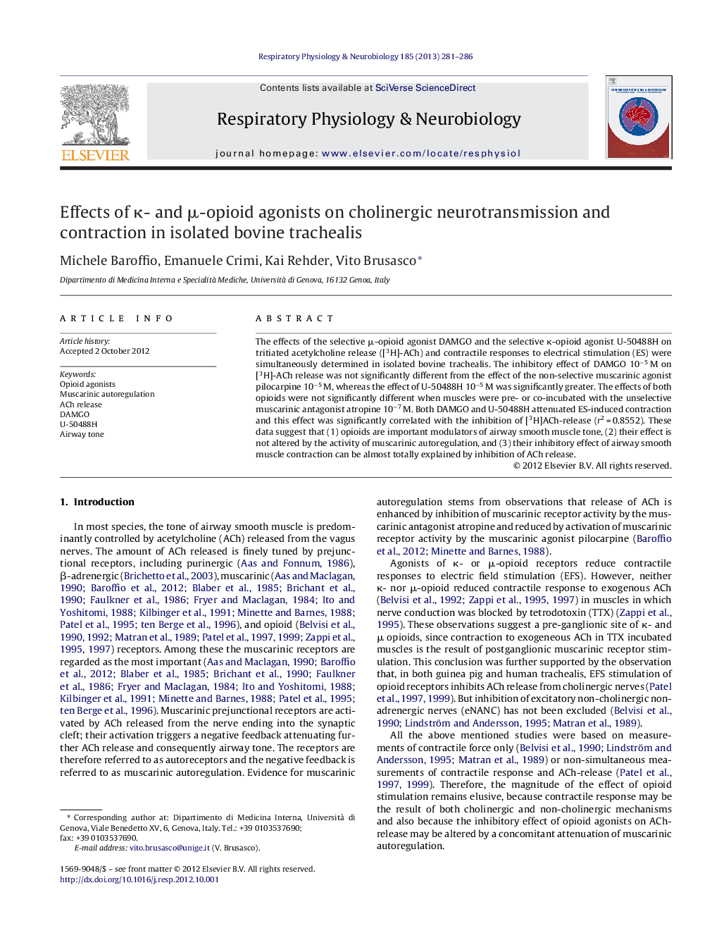 Effects of κ- and μ-opioid agonists on cholinergic neurotransmission and contraction in isolated bovine trachealis