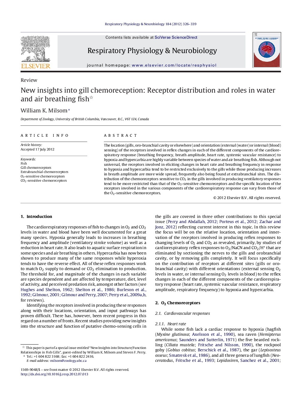 New insights into gill chemoreception: Receptor distribution and roles in water and air breathing fish 