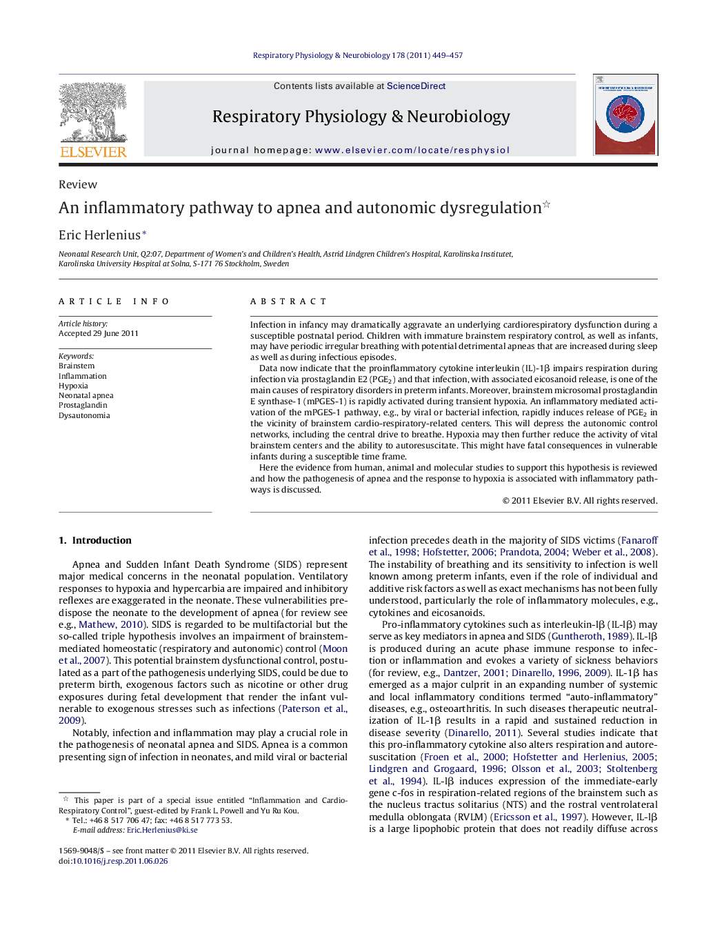 An inflammatory pathway to apnea and autonomic dysregulation 