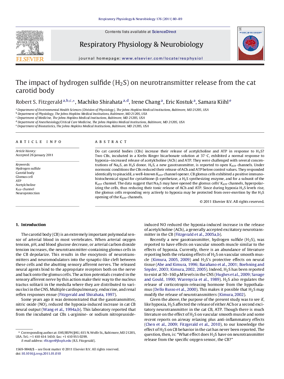 The impact of hydrogen sulfide (H2S) on neurotransmitter release from the cat carotid body