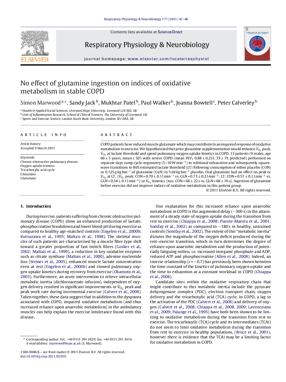 No effect of glutamine ingestion on indices of oxidative metabolism in stable COPD