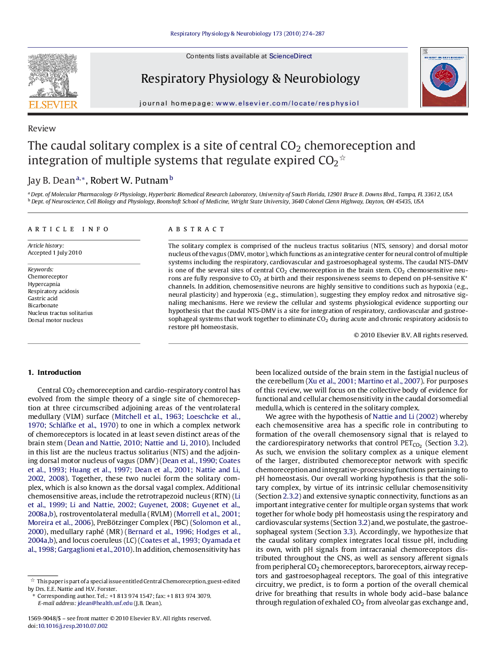 The caudal solitary complex is a site of central CO2 chemoreception and integration of multiple systems that regulate expired CO2