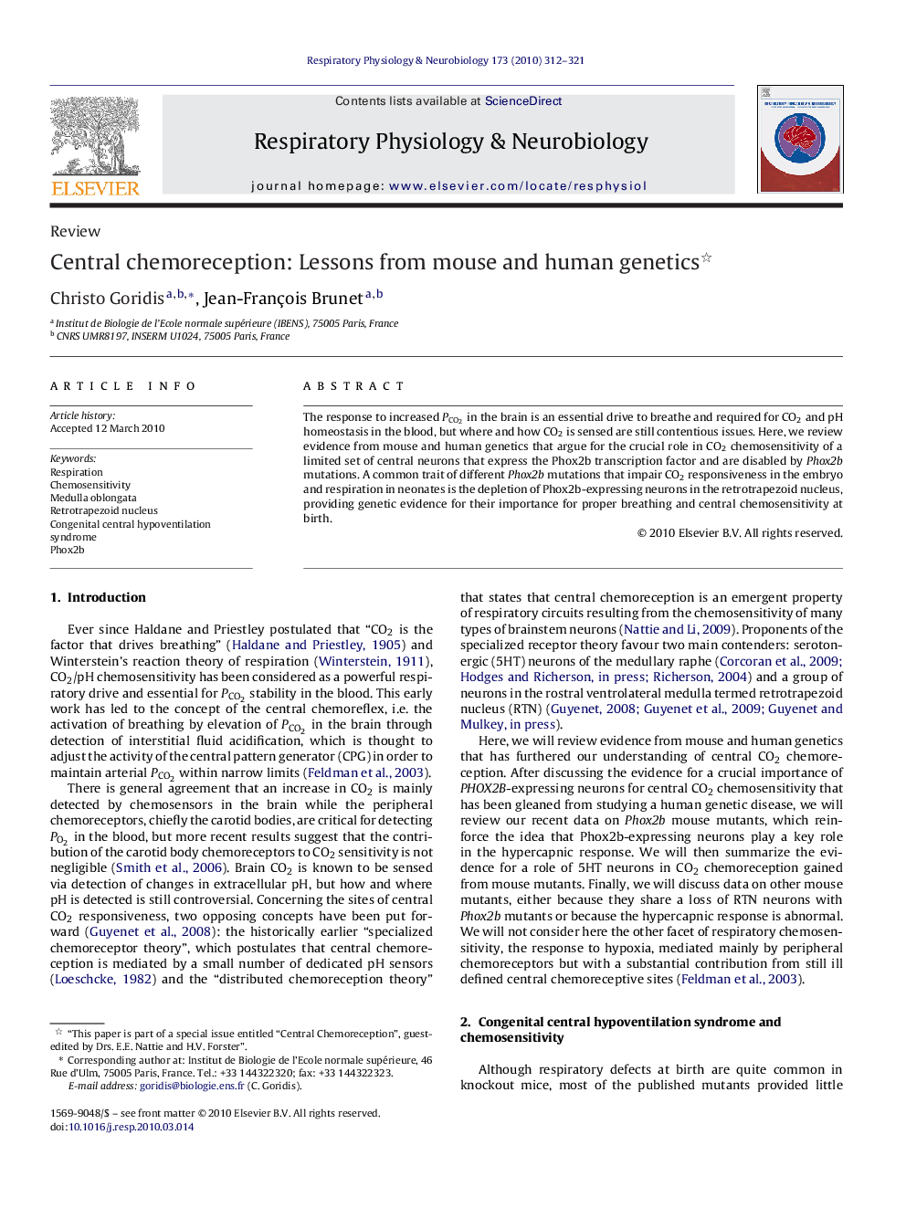 Central chemoreception: Lessons from mouse and human genetics 