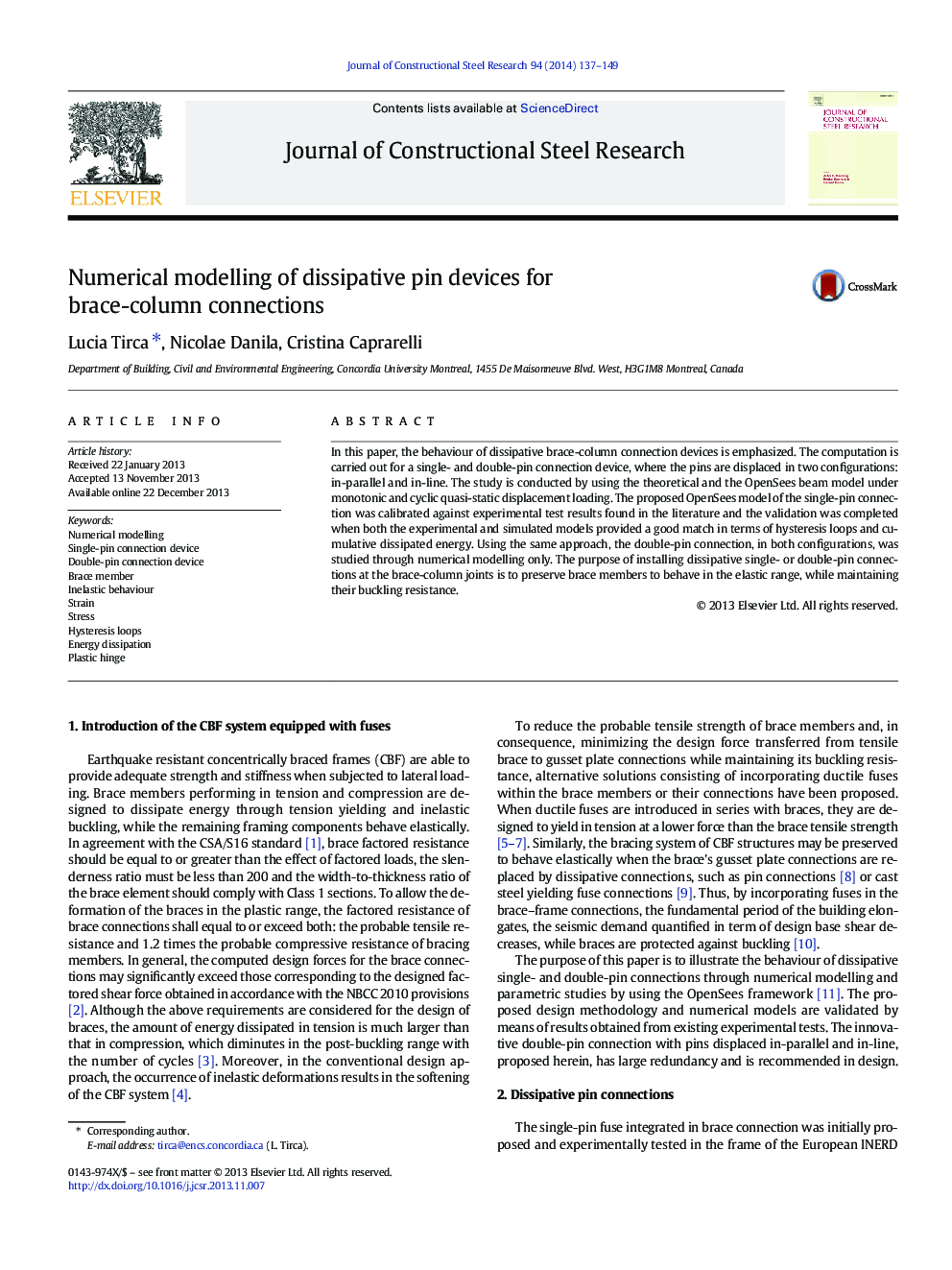 Numerical modelling of dissipative pin devices for brace-column connections