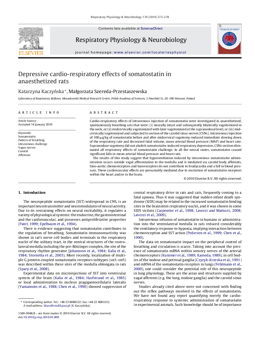 Depressive cardio-respiratory effects of somatostatin in anaesthetized rats