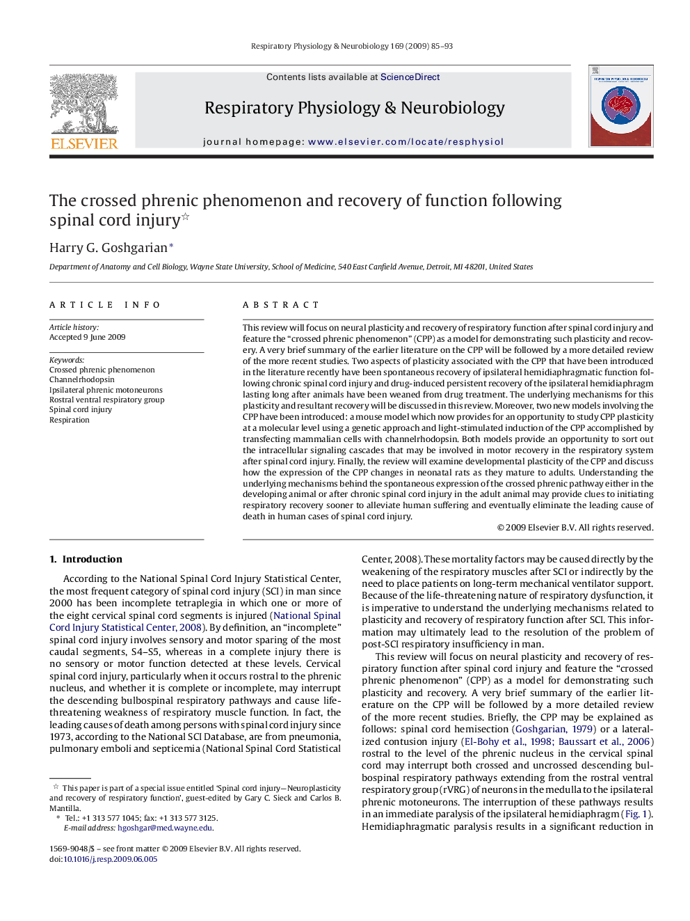 The crossed phrenic phenomenon and recovery of function following spinal cord injury 