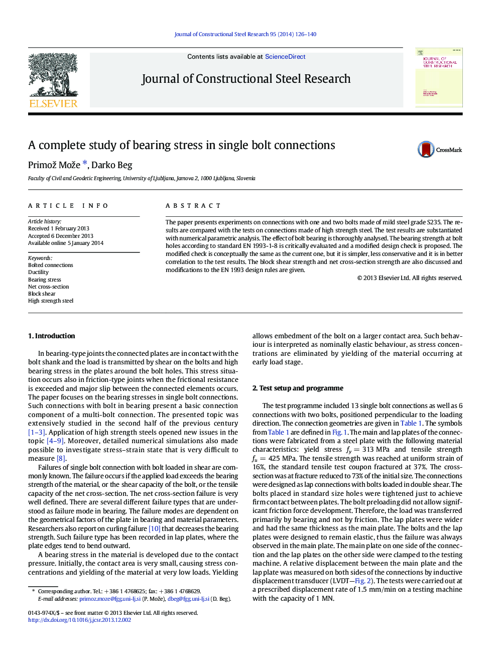 A complete study of bearing stress in single bolt connections