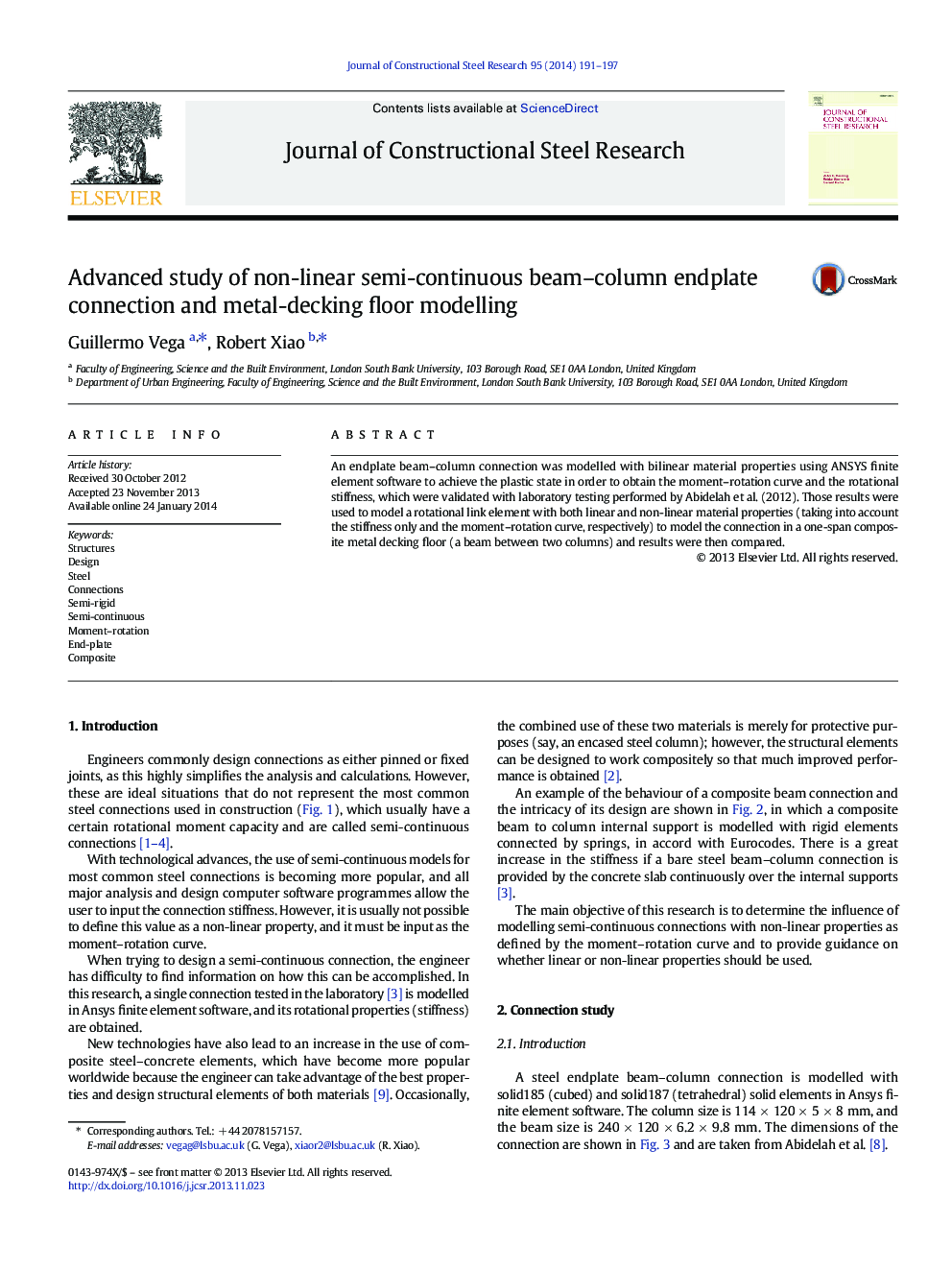 Advanced study of non-linear semi-continuous beam–column endplate connection and metal-decking floor modelling