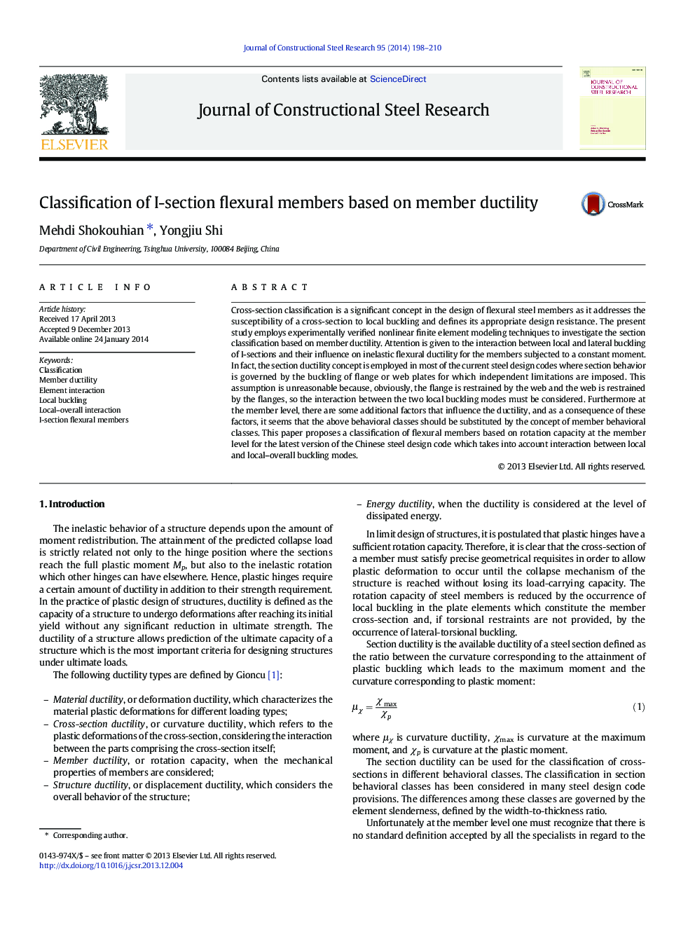 Classification of I-section flexural members based on member ductility