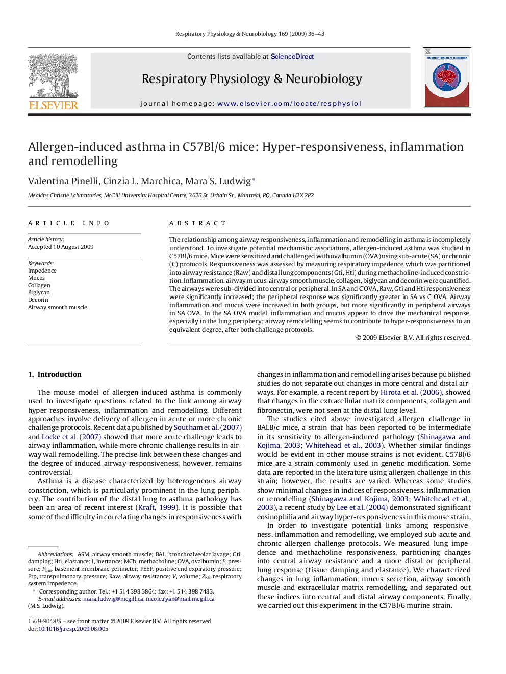 Allergen-induced asthma in C57Bl/6 mice: Hyper-responsiveness, inflammation and remodelling