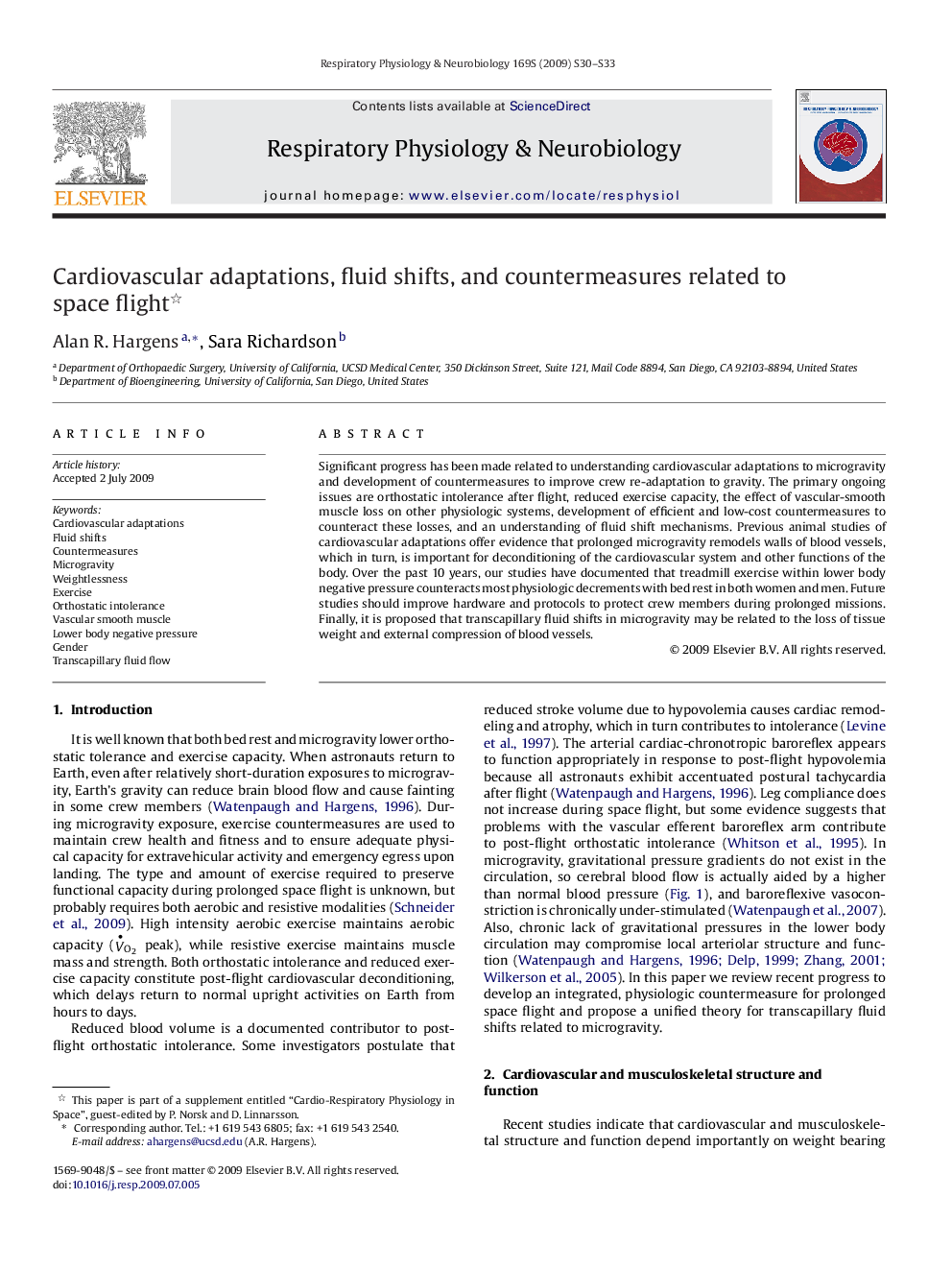 Cardiovascular adaptations, fluid shifts, and countermeasures related to space flight 