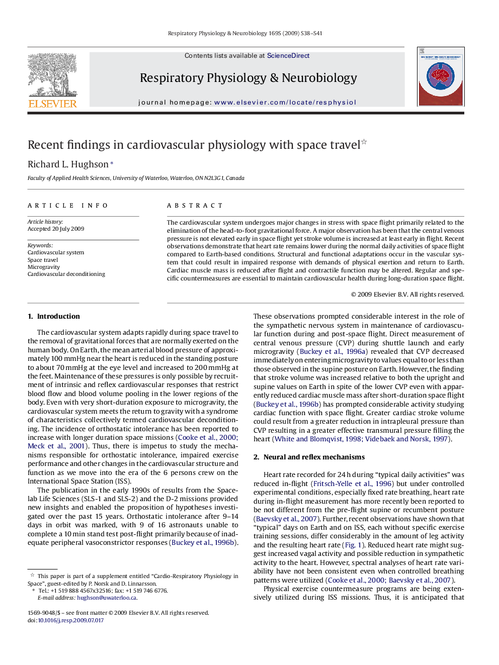 Recent findings in cardiovascular physiology with space travel 