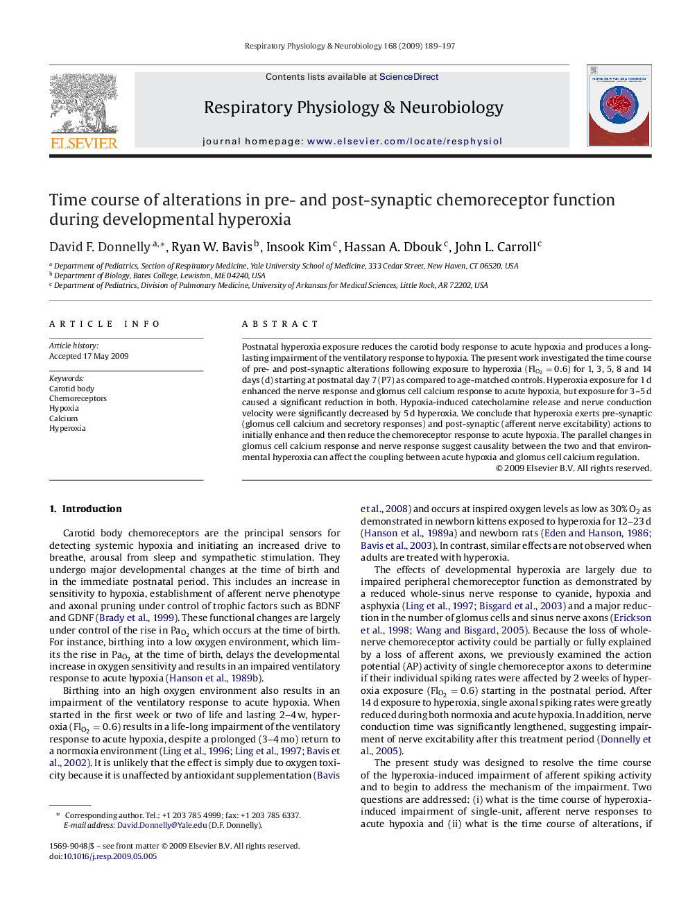 Time course of alterations in pre- and post-synaptic chemoreceptor function during developmental hyperoxia