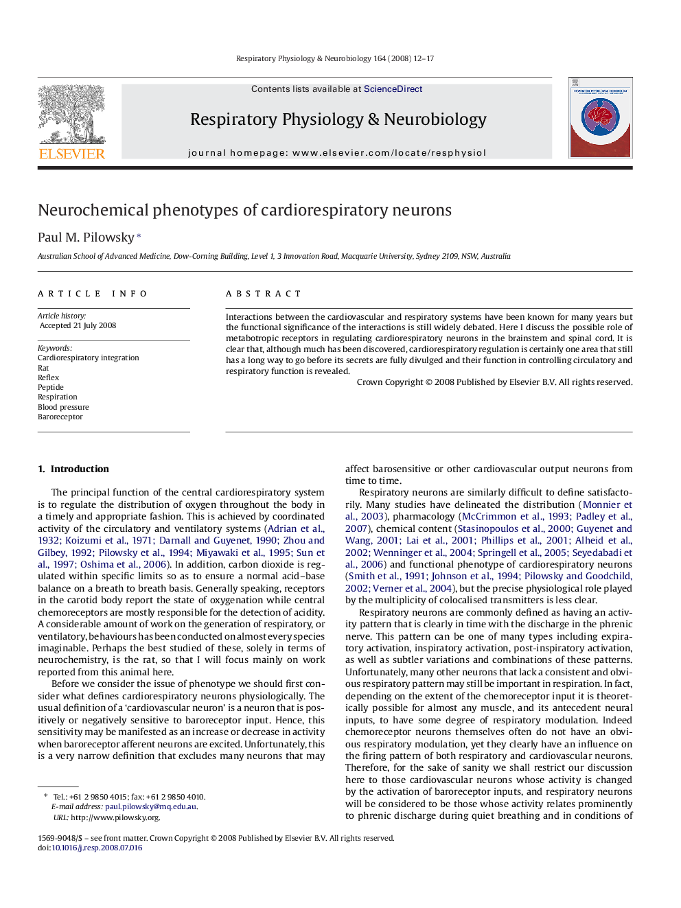 Neurochemical phenotypes of cardiorespiratory neurons