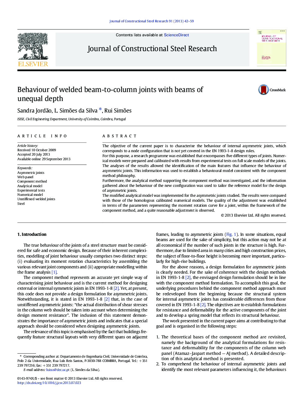 Behaviour of welded beam-to-column joints with beams of unequal depth