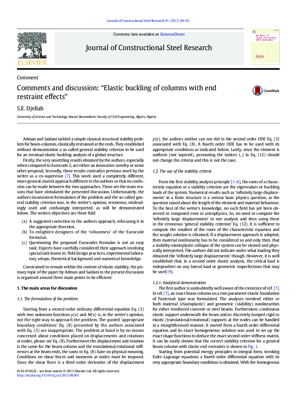 Comments and discussion: “Elastic buckling of columns with end restraint effects”