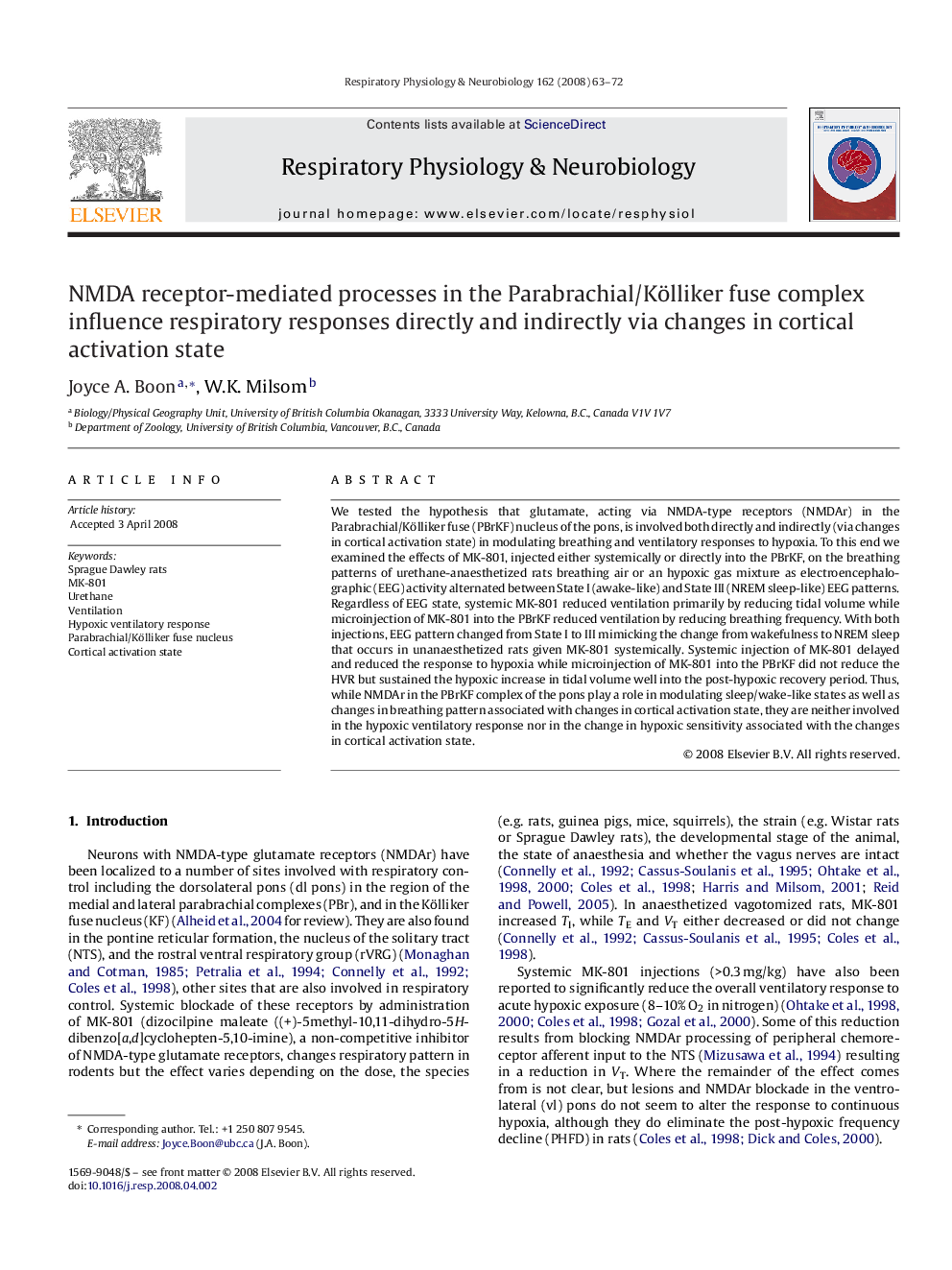 NMDA receptor-mediated processes in the Parabrachial/Kölliker fuse complex influence respiratory responses directly and indirectly via changes in cortical activation state