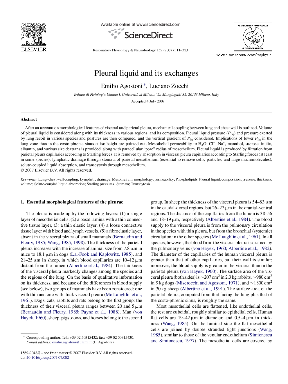 Pleural liquid and its exchanges