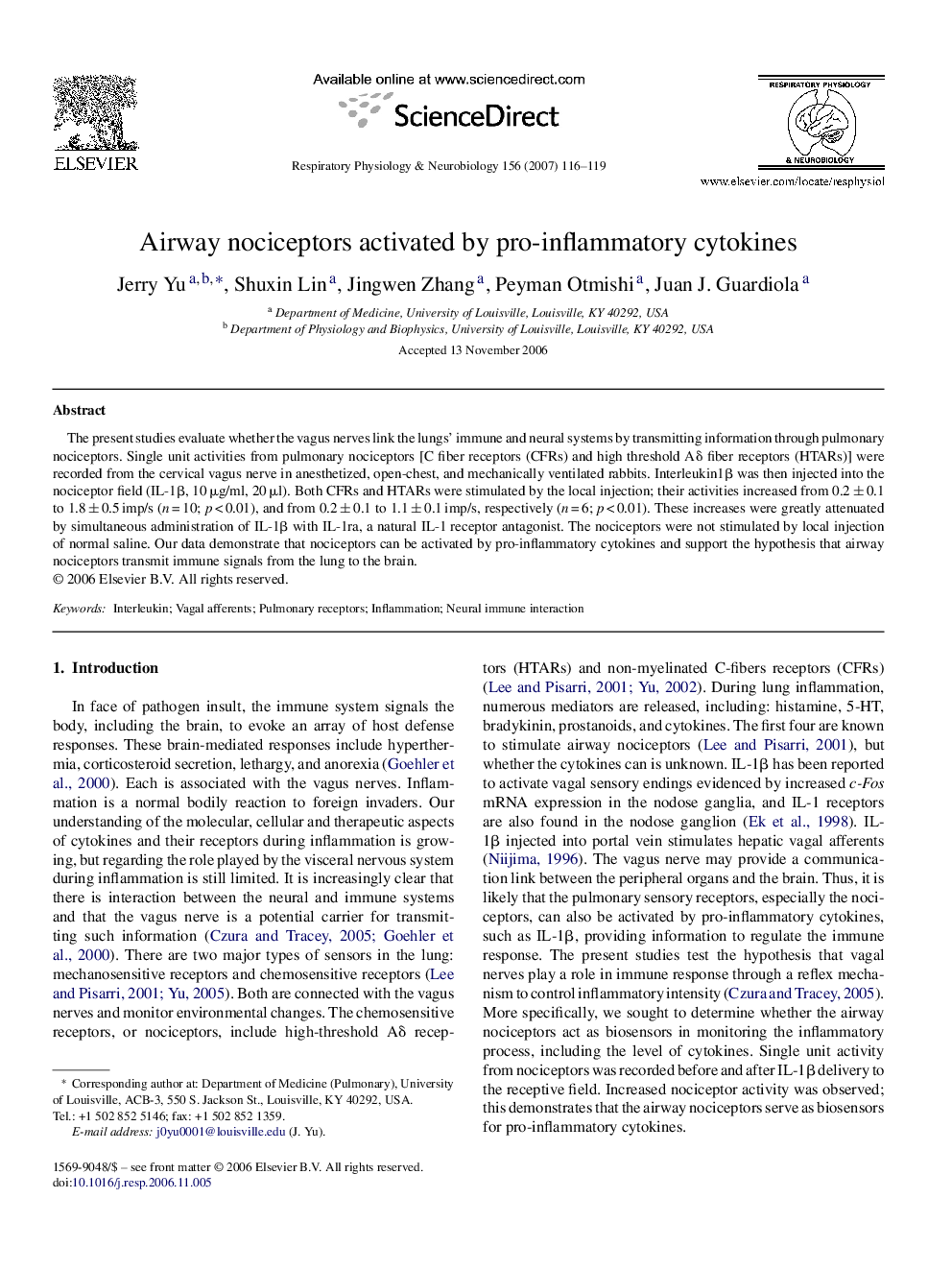 Airway nociceptors activated by pro-inflammatory cytokines