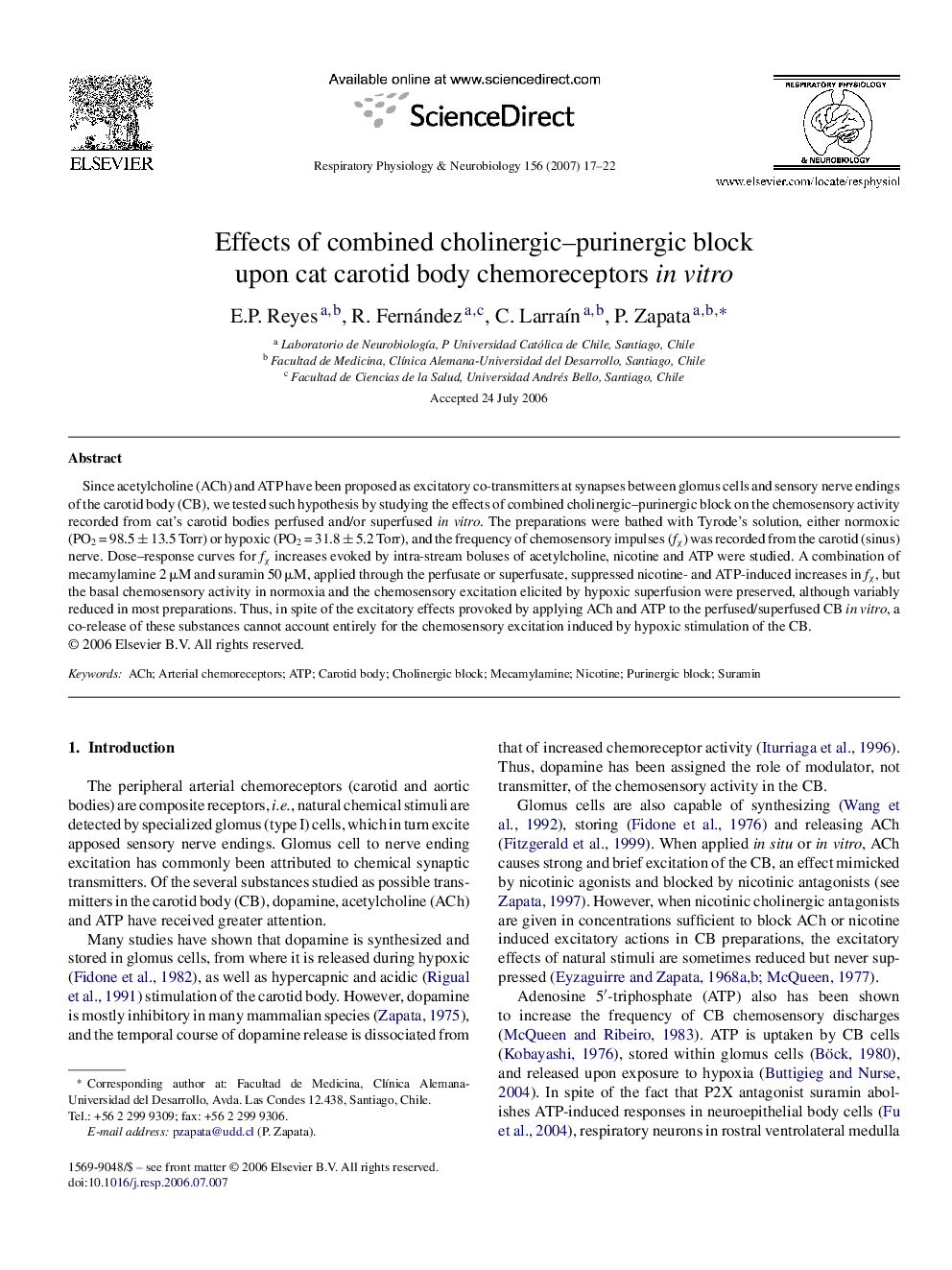 Effects of combined cholinergic–purinergic block upon cat carotid body chemoreceptors in vitro