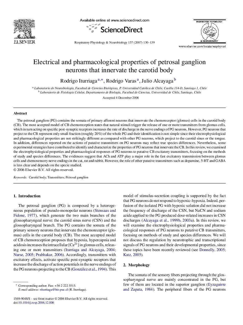 Electrical and pharmacological properties of petrosal ganglion neurons that innervate the carotid body