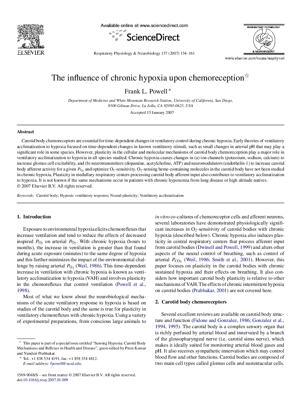 The influence of chronic hypoxia upon chemoreception 