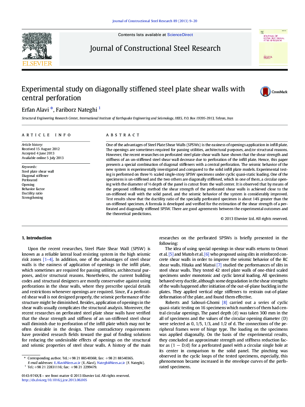 Experimental study on diagonally stiffened steel plate shear walls with central perforation