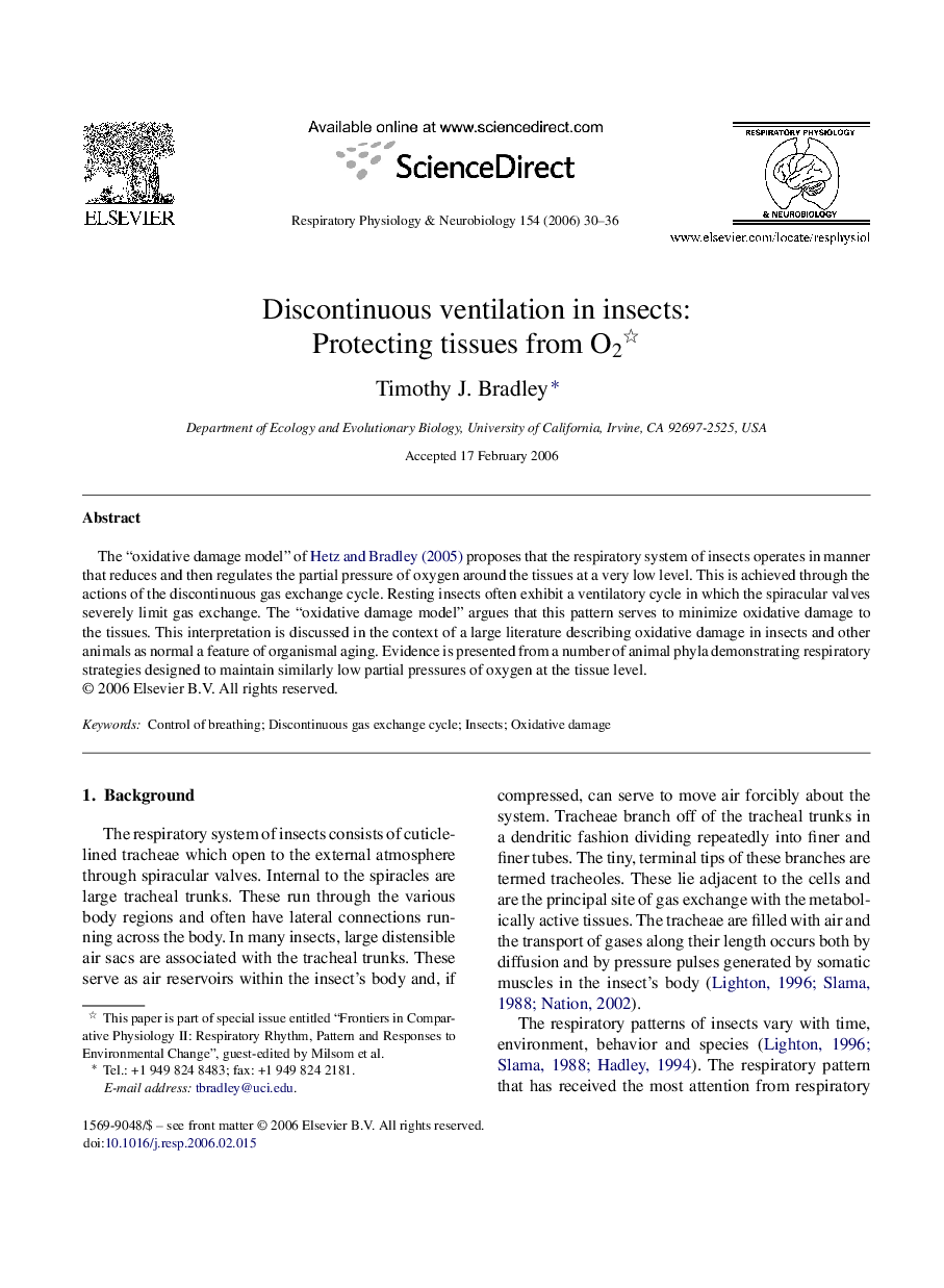Discontinuous ventilation in insects: Protecting tissues from O2