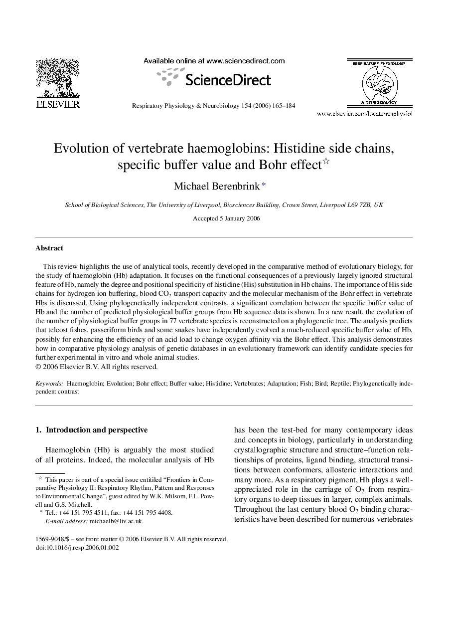 Evolution of vertebrate haemoglobins: Histidine side chains, specific buffer value and Bohr effect 