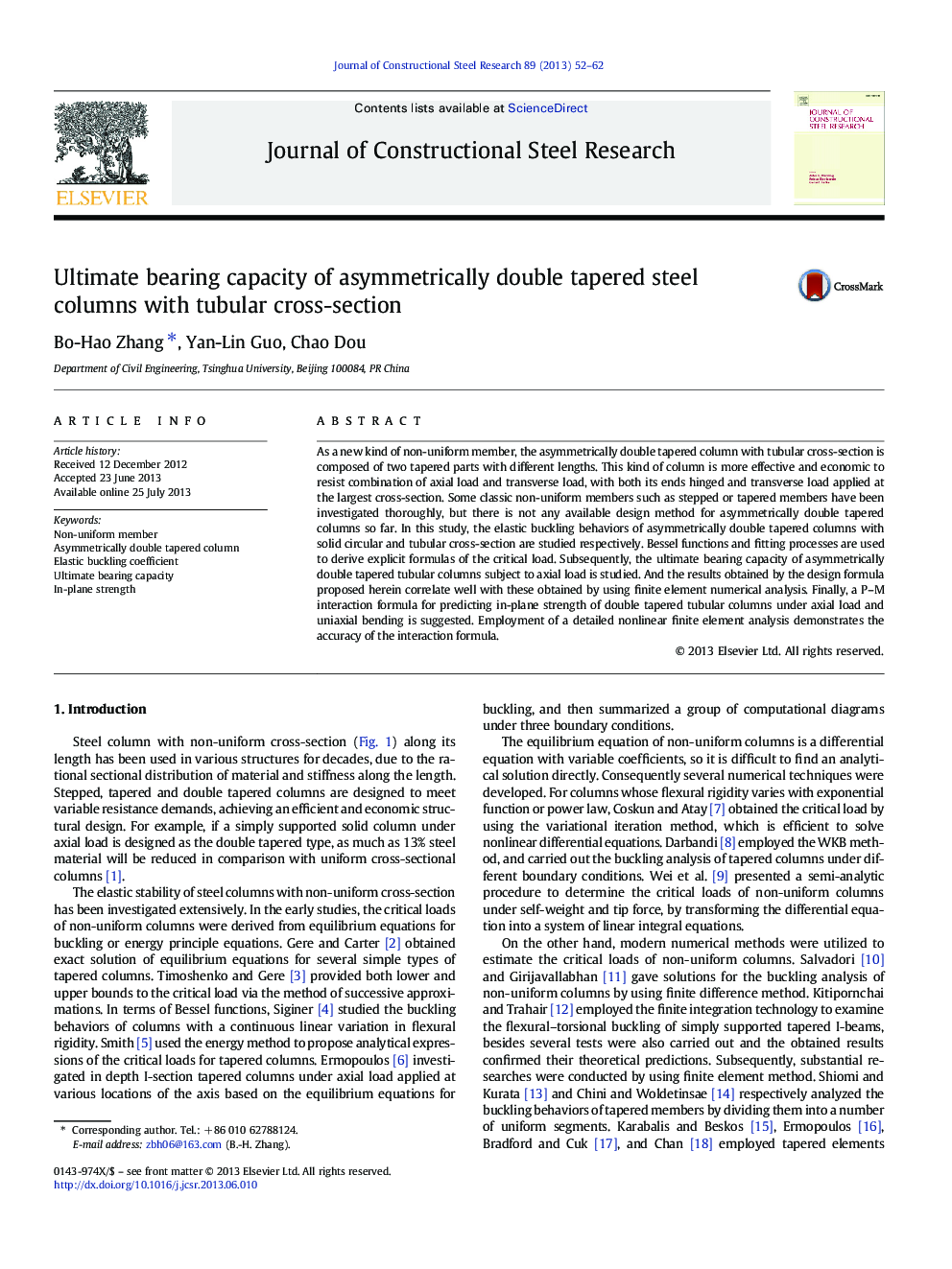 Ultimate bearing capacity of asymmetrically double tapered steel columns with tubular cross-section